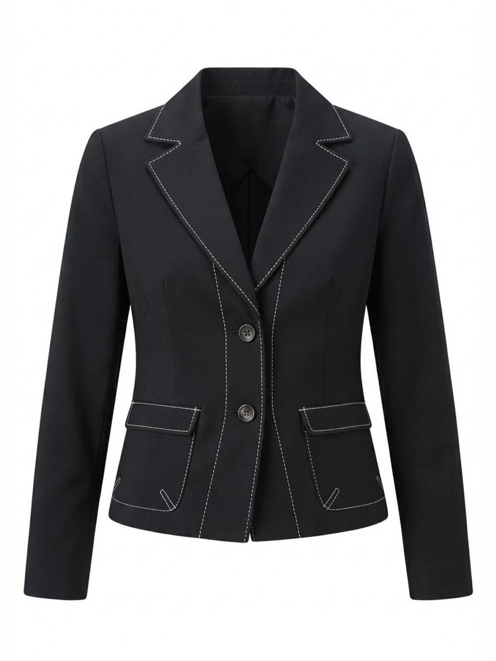 Women's Black Tailored Blazer with Contrast Stitching